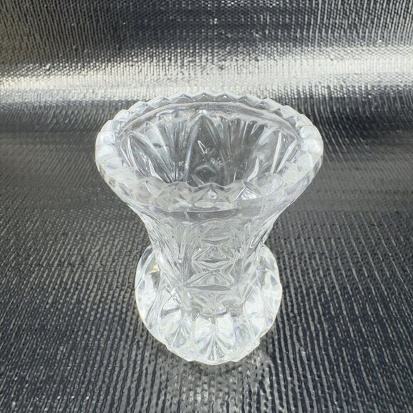 Vintage Clear Sawtooth Edge Small Toothpick Holder Small Bud Vase Crystal Glass - Picture 8 of 11